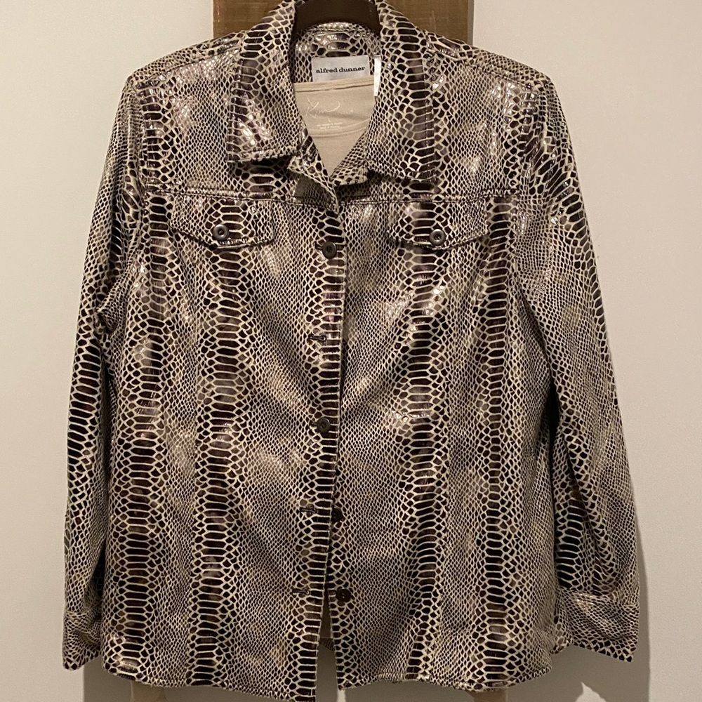 Alfred Dunner Snake Print Jacket with Cream and Brown Tones